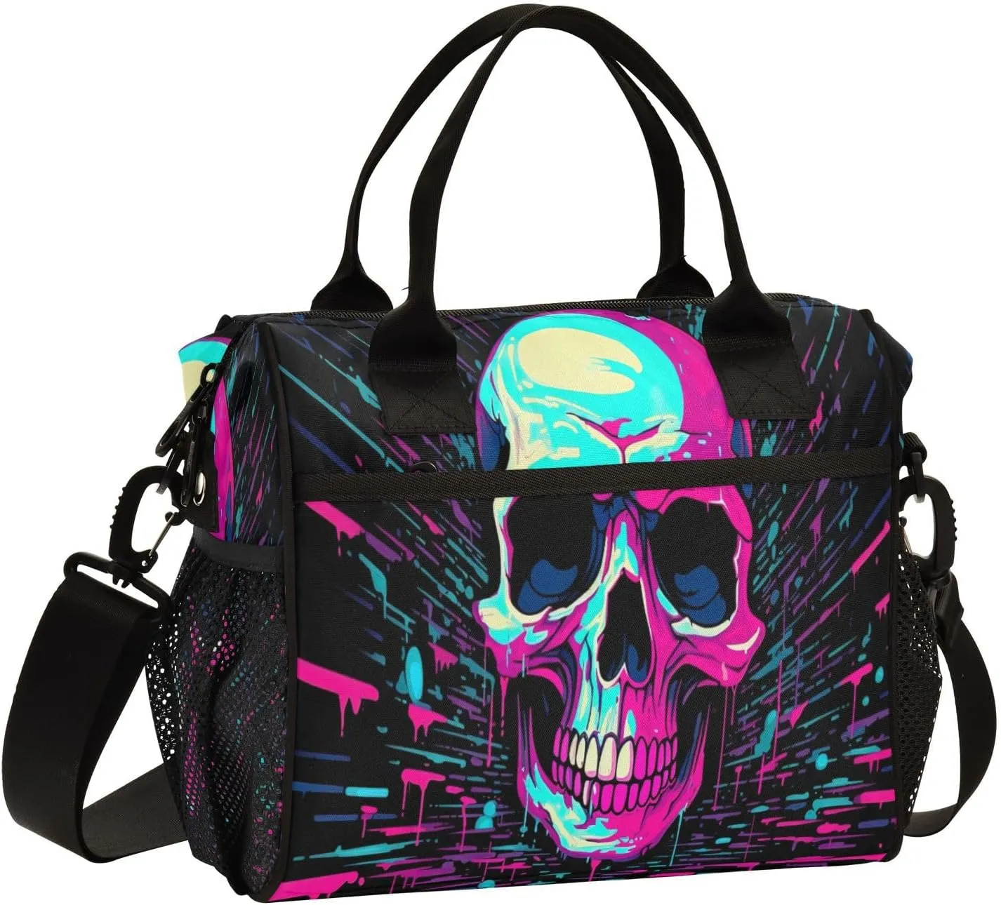 Skull From An Acid House Insulated Lunch Bag Cooler Bag with Shoulder Strap Lunch Tote Bag for Work Camping-S