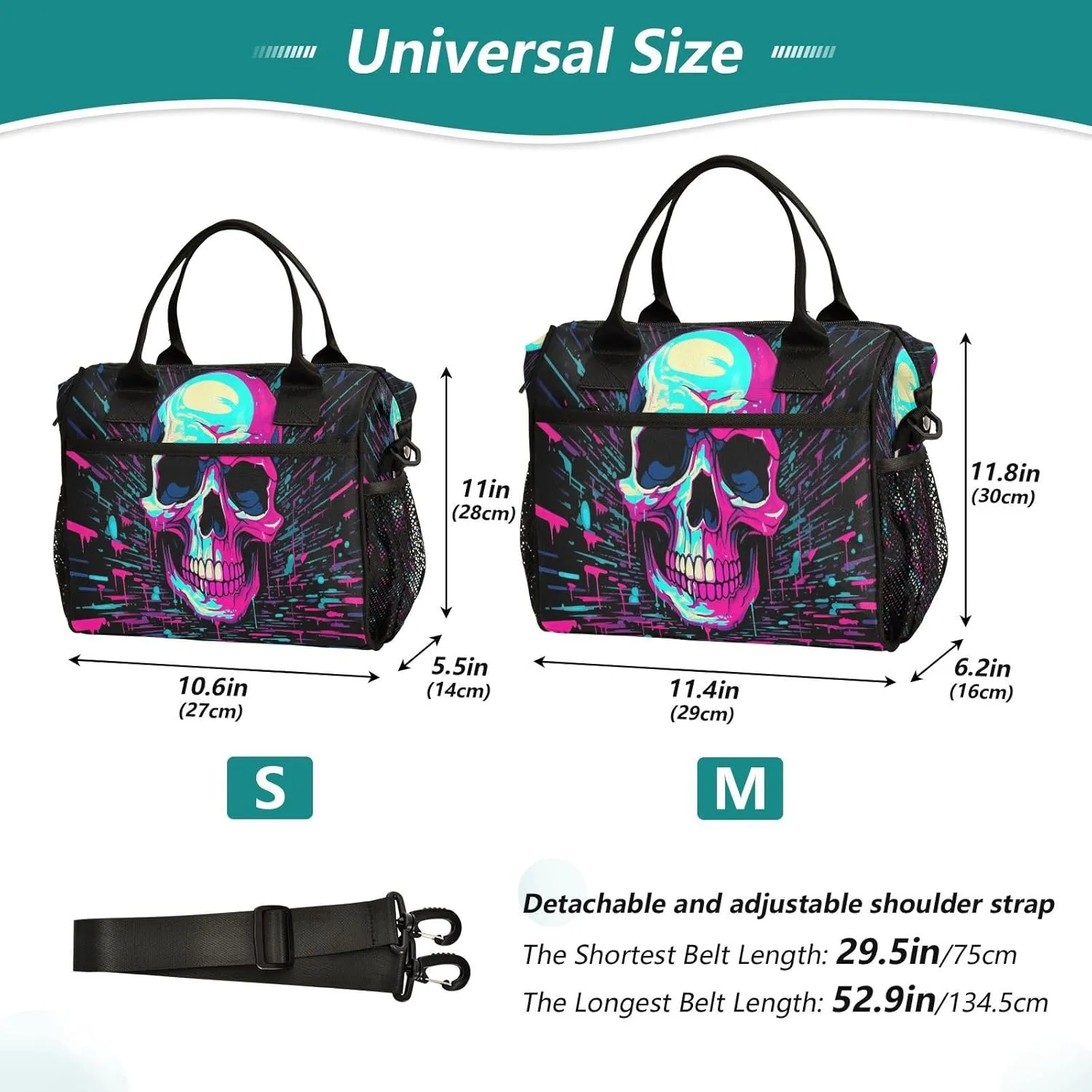 Skull From An Acid House Insulated Lunch Bag Cooler Bag with Shoulder Strap Lunch Tote Bag for Work Camping-S