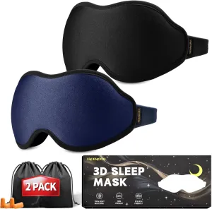 Sleep Masks for Women Men - Blackout Eye Cover for Lash Extension, 3D Contoured Sleep Mask for Side Sleeper, Soft Memory Foam, Sleep Masks for Travel, Airplane, Night(Cloud Black, Cloud Blue)