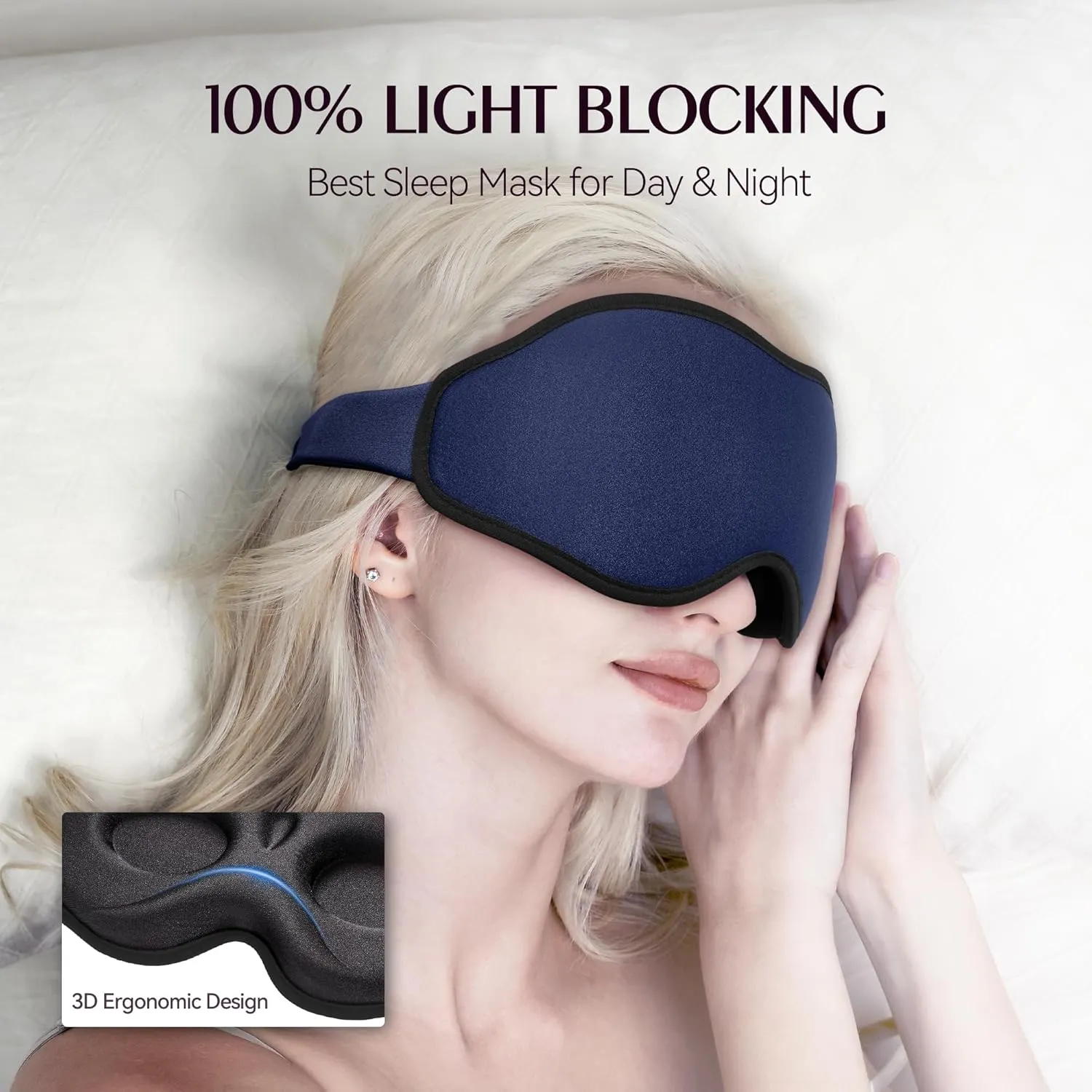 Sleep Masks for Women Men - Blackout Eye Cover for Lash Extension, 3D Contoured Sleep Mask for Side Sleeper, Soft Memory Foam, Sleep Masks for Travel, Airplane, Night(Cloud Black, Cloud Blue)