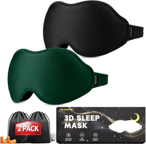 Sleep Masks for Women Men - Blackout Eye Cover for Lash Extension, 3D Contoured Sleep Mask for Side Sleeper, Soft Memory Foam, Sleep Masks for Travel, Airplane, Night(Cloud Black, Cloud Green)
