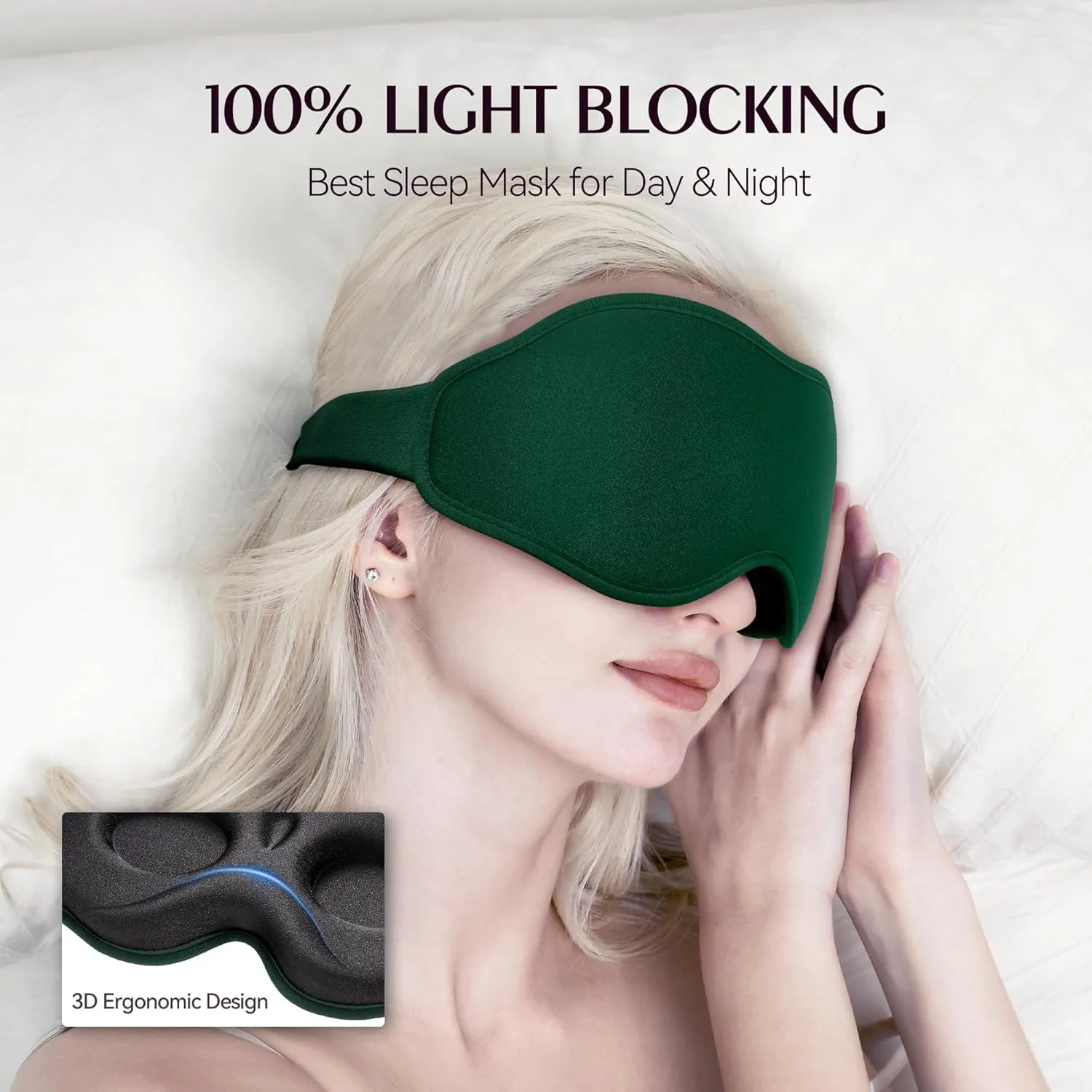 Sleep Masks for Women Men - Blackout Eye Cover for Lash Extension, 3D Contoured Sleep Mask for Side Sleeper, Soft Memory Foam, Sleep Masks for Travel, Airplane, Night(Cloud Black, Cloud Green)
