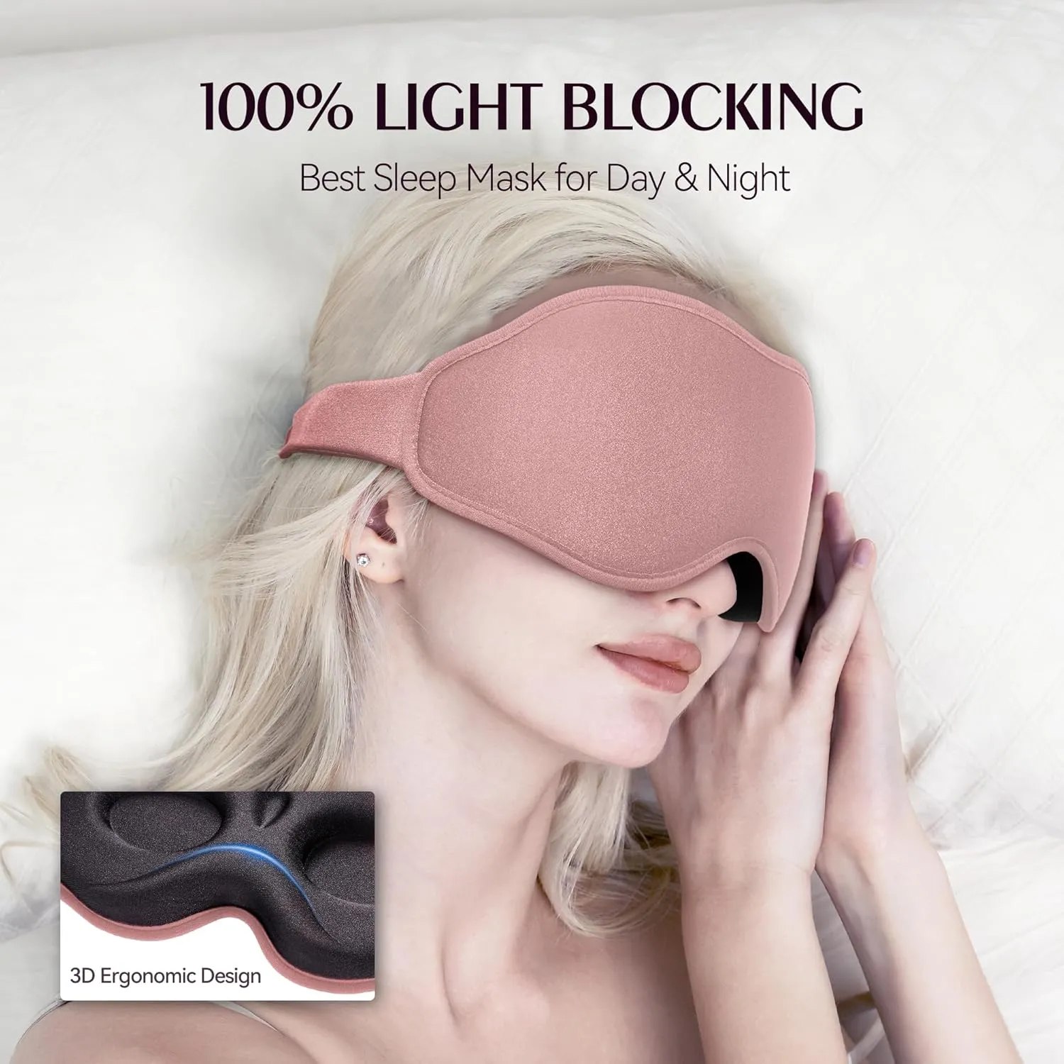 Sleep Masks for Women Men - Blackout Eye Cover for Lash Extension, 3D Contoured Sleep Mask for Side Sleeper, Soft Memory Foam, Sleep Masks for Travel, Airplane, Night(Cloud Black, Cloud Pink)