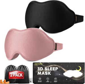 Sleep Masks for Women Men - Blackout Eye Cover for Lash Extension, 3D Contoured Sleep Mask for Side Sleeper, Soft Memory Foam, Sleep Masks for Travel, Airplane, Night(Cloud Black, Cloud Pink)