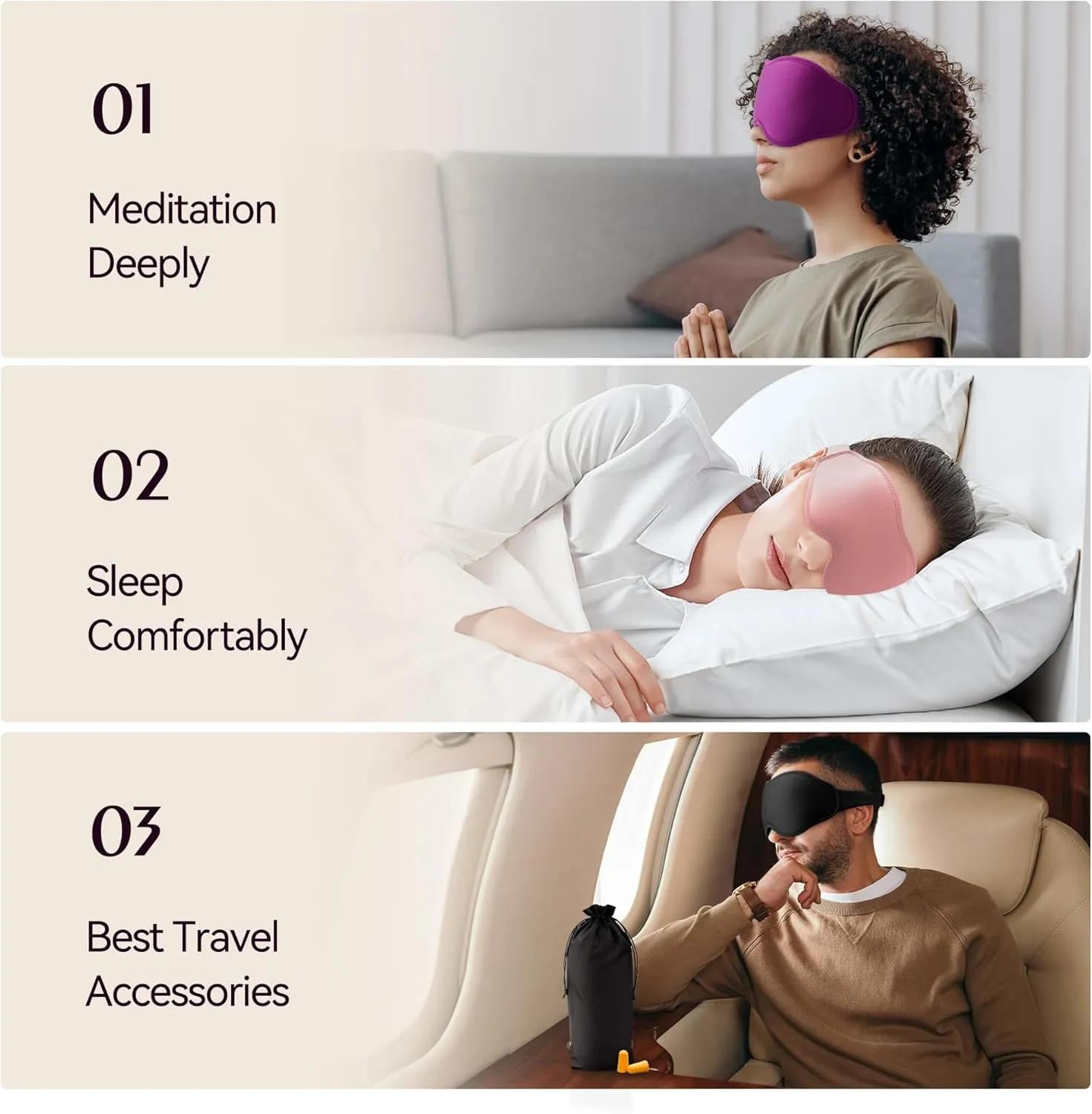 Sleep Masks for Women Men - Blackout Eye Cover for Lash Extension, 3D Contoured Sleep Mask for Side Sleeper, Soft Memory Foam, Sleep Masks for Travel, Airplane, Night(Cloud Black, Cloud Pink)