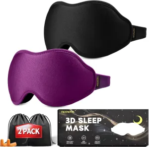 Sleep Masks for Women Men - Blackout Eye Cover for Lash Extension, 3D Contoured Sleep Mask for Side Sleeper, Soft Memory Foam, Sleep Masks for Travel, Airplane, Night(Cloud Black, Cloud Purple)