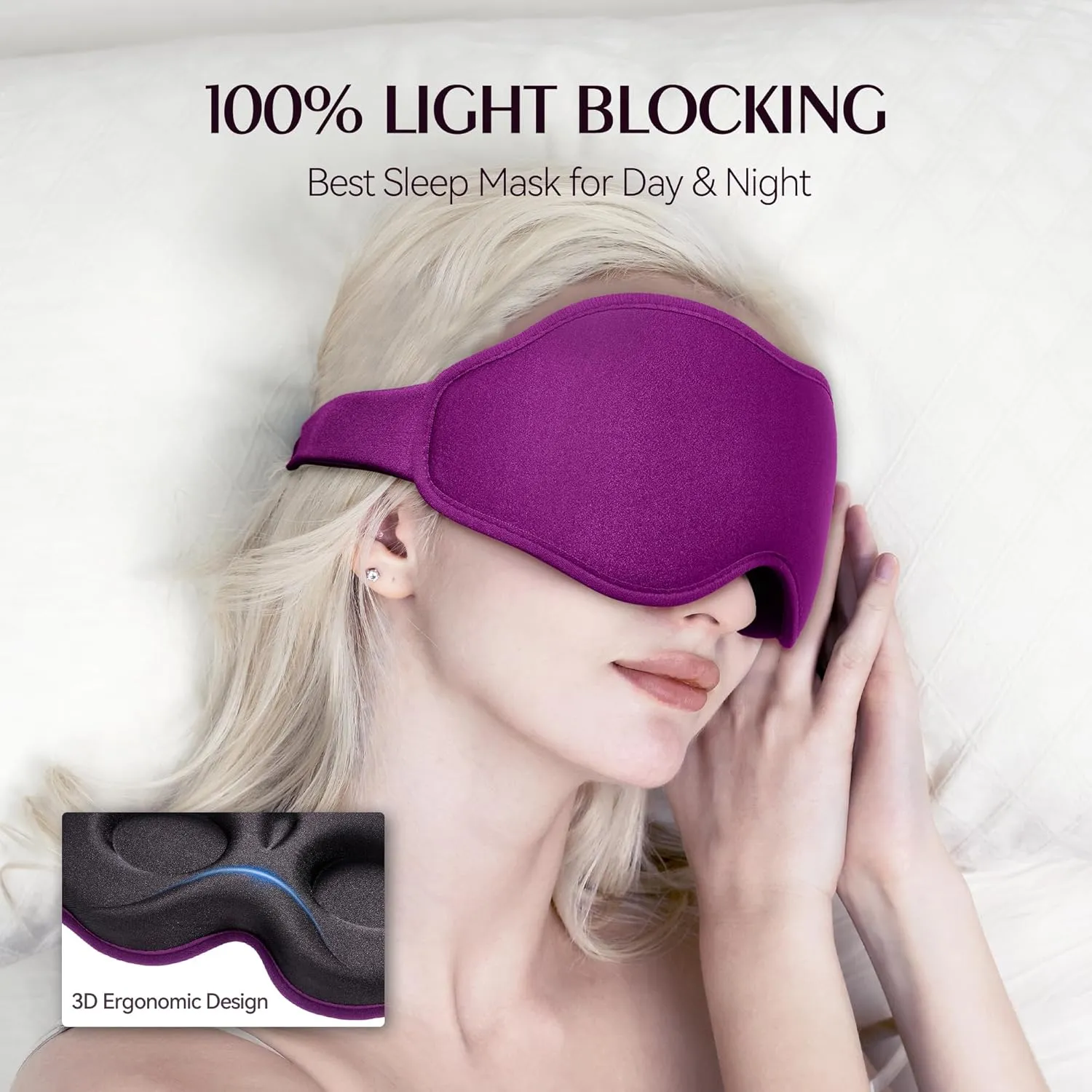 Sleep Masks for Women Men - Blackout Eye Cover for Lash Extension, 3D Contoured Sleep Mask for Side Sleeper, Soft Memory Foam, Sleep Masks for Travel, Airplane, Night(Cloud Black, Cloud Purple)