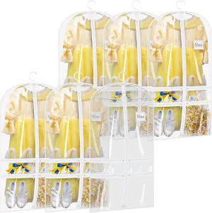 SLEEPING LAMB 6 Packs Clear Garment Bags for Dancers With 4 Pockets, 40" Kids Costume Bag for Travel and Dance Competition, Hanging Clothes Storage for Dress, Uniform, White