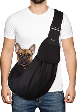 SlowTon Dog Carrier Sling - Thick Padded Shoulder Strap Adjustable Dog Carriers for Small Dogs, Puppy Carrier Purse for Pet Cat with Front Zipper Pocket Safety Belt Machine Washable (Black M)