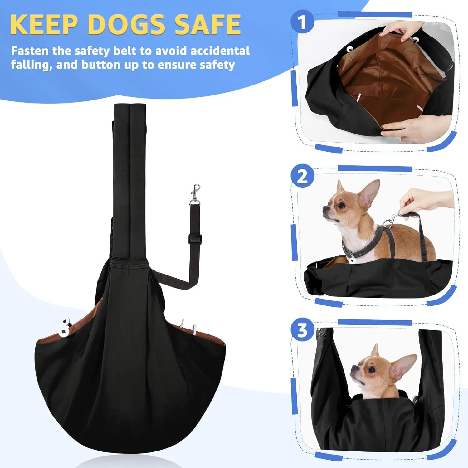 SlowTon Dog Carrier Sling - Thick Padded Shoulder Strap Adjustable Dog Carriers for Small Dogs, Puppy Carrier Purse for Pet Cat with Front Zipper Pocket Safety Belt Machine Washable (Black M)