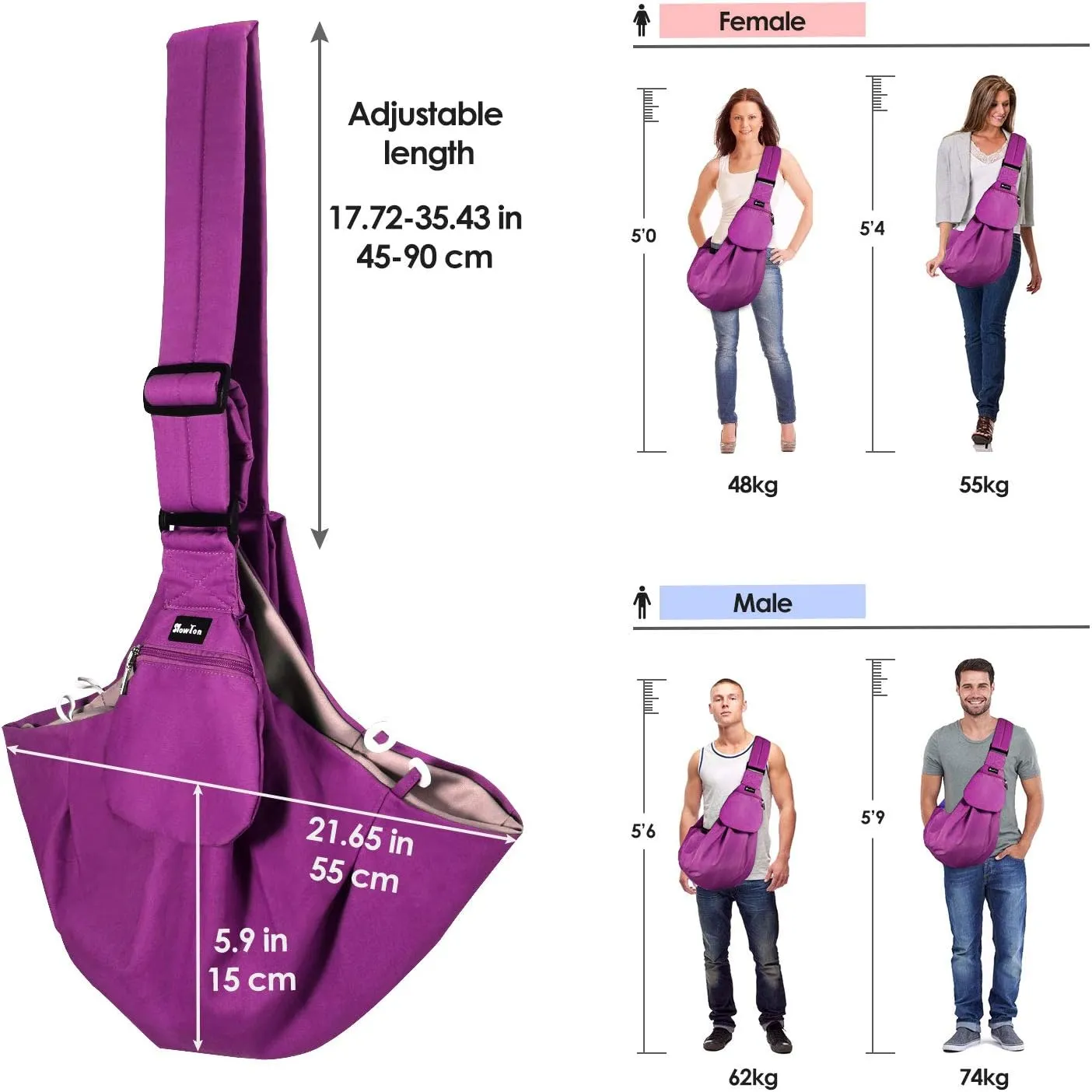 SlowTon Dog Carrier Sling - Thick Padded Shoulder Strap Adjustable Dog Carriers for Small Dogs, Puppy Carrier Purse for Pet Cat with Front Zipper Pocket Safety Belt Machine Washable (Fuchsia M)