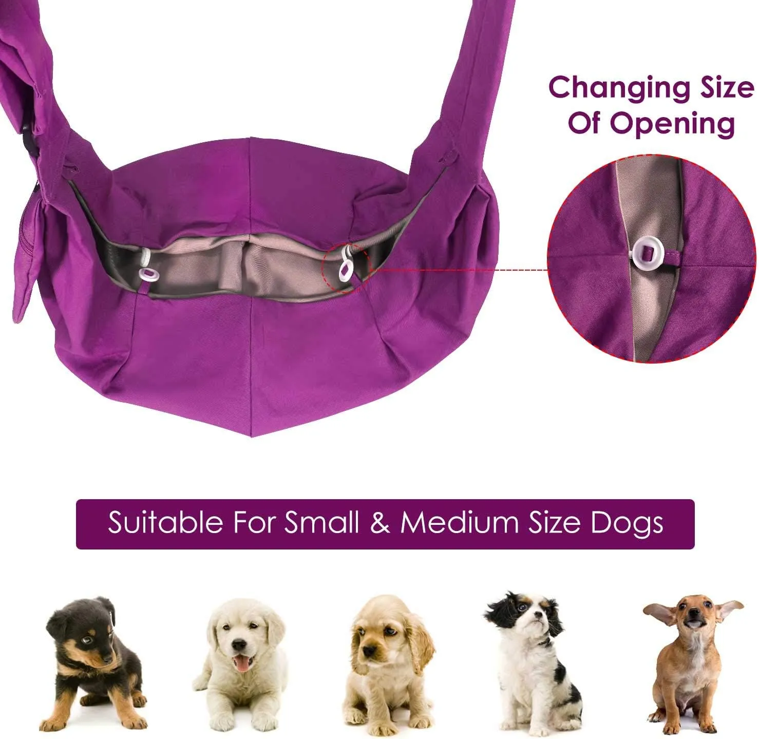 SlowTon Dog Carrier Sling - Thick Padded Shoulder Strap Adjustable Dog Carriers for Small Dogs, Puppy Carrier Purse for Pet Cat with Front Zipper Pocket Safety Belt Machine Washable (Fuchsia M)