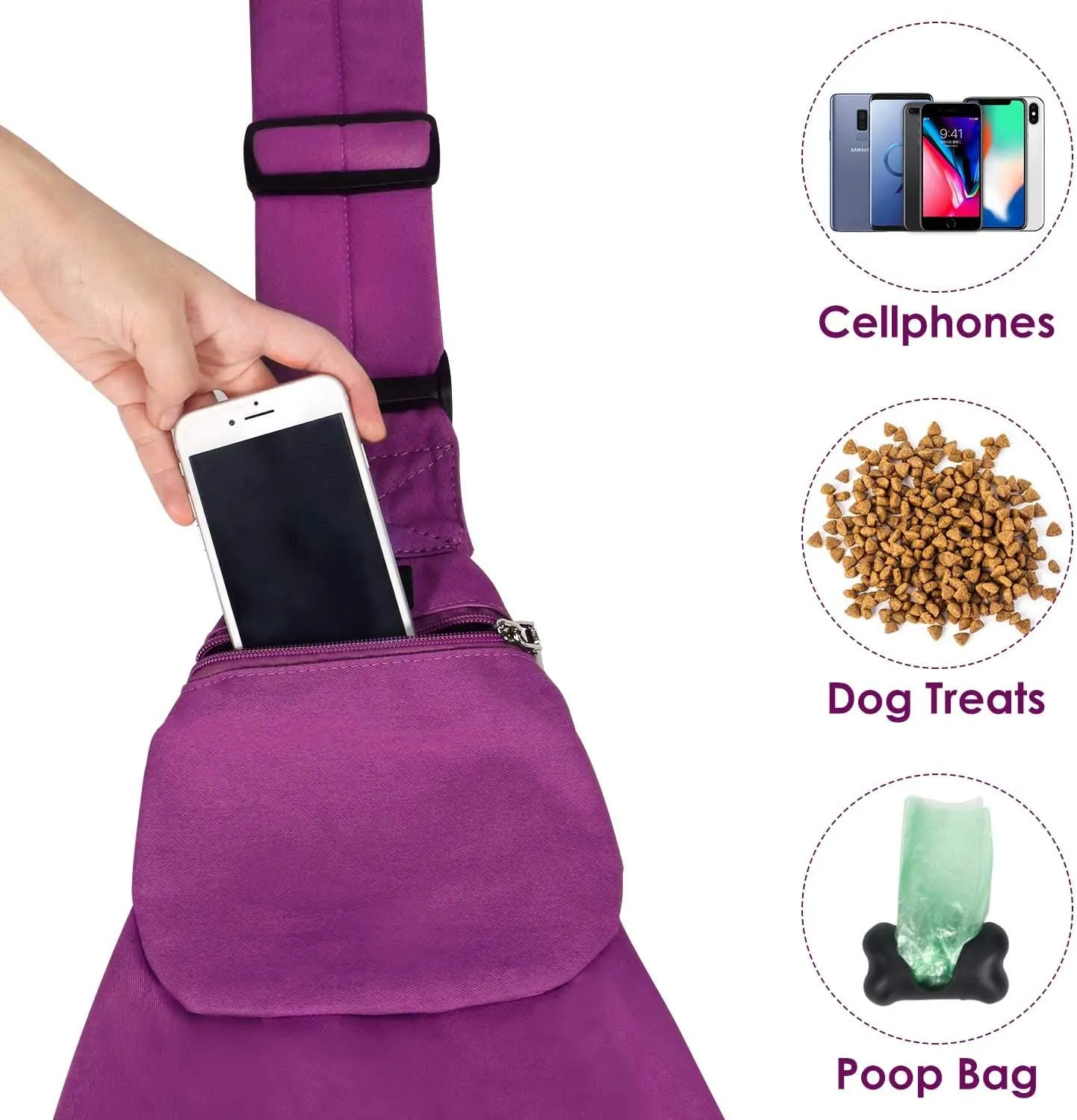 SlowTon Dog Carrier Sling - Thick Padded Shoulder Strap Adjustable Dog Carriers for Small Dogs, Puppy Carrier Purse for Pet Cat with Front Zipper Pocket Safety Belt Machine Washable (Fuchsia M)