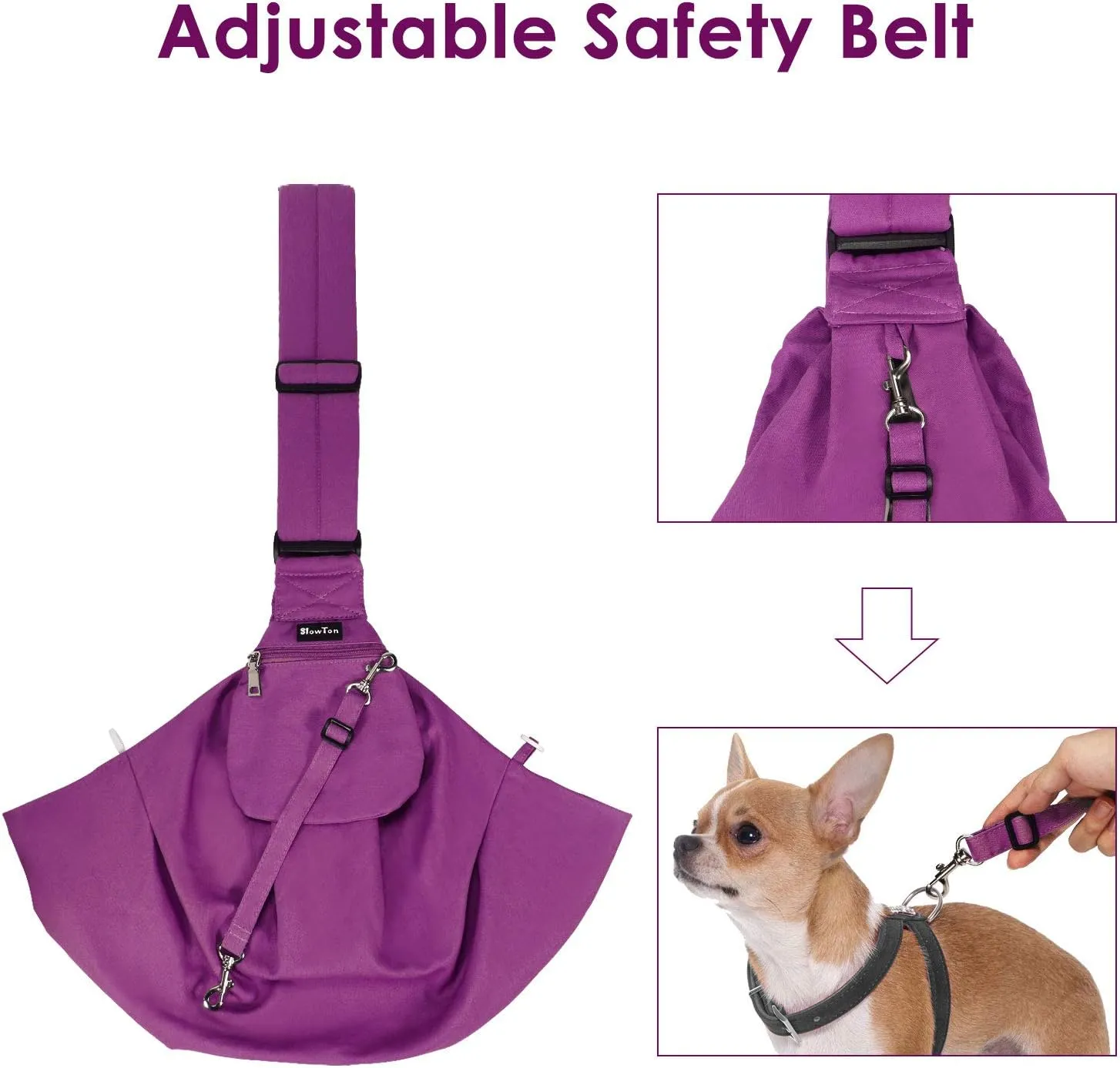SlowTon Dog Carrier Sling - Thick Padded Shoulder Strap Adjustable Dog Carriers for Small Dogs, Puppy Carrier Purse for Pet Cat with Front Zipper Pocket Safety Belt Machine Washable (Fuchsia M)