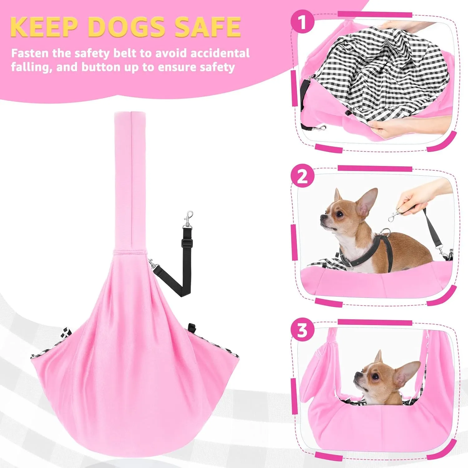 SlowTon Dog Carrier Sling - Thick Padded Shoulder Strap Adjustable Dog Carriers for Small Dogs, Puppy Carrier Purse for Pet Cat with Front Zipper Pocket Safety Belt Machine Washable (PI, S)