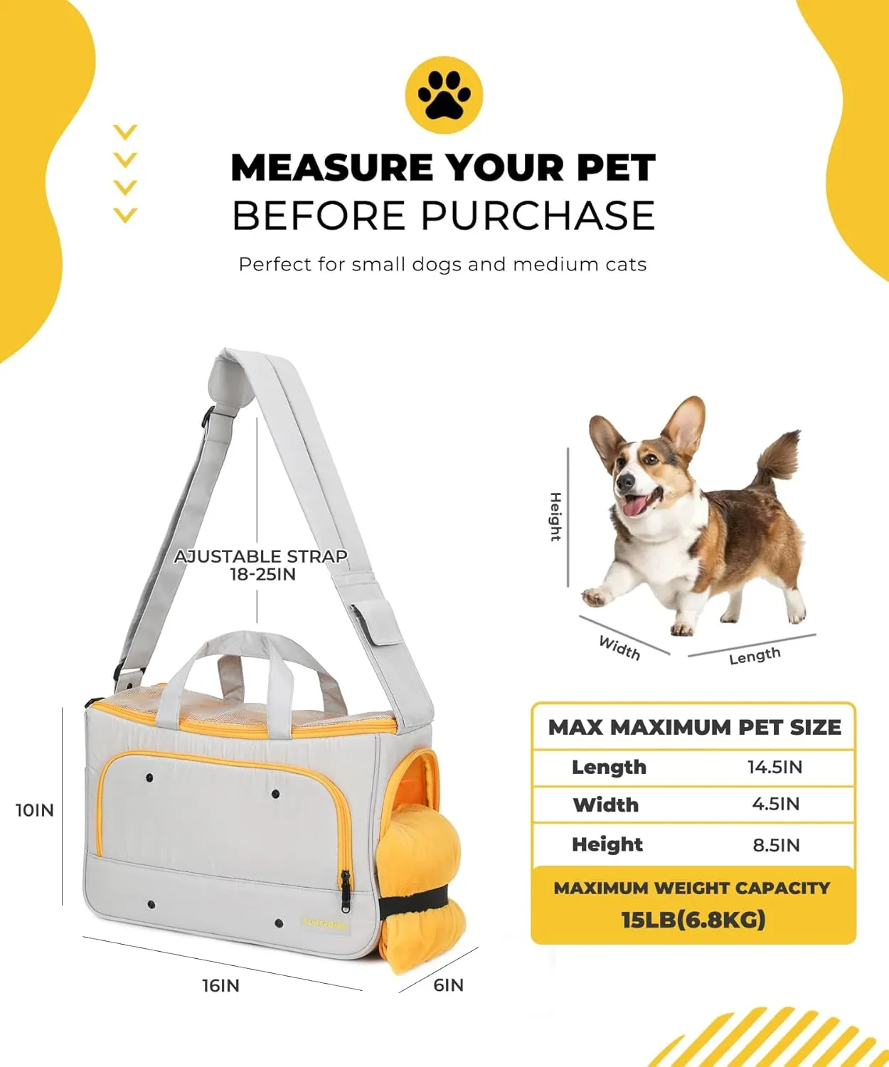 Small Dog Sling Carrier, Front Facing Dog Carrier Sling, Hands Free Pet Carriers Bag with Padded Adjustable Strap and Poop Dispenser Machine Washable for Small Dogs Cats Travel Outdoor-Grey