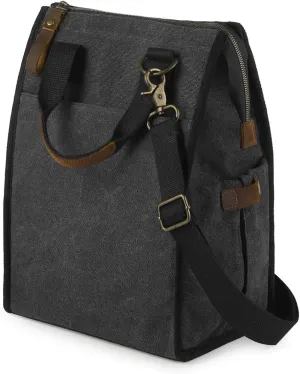 SMRITI Insulated Canvas Lunch Bag for Women/Men-9.6 L Reusable Leakproof Lunch Tote Bag for Work Picnic Beach - Fashion Lunchbox for Adults with Shoulder Strap(Dark Grey)