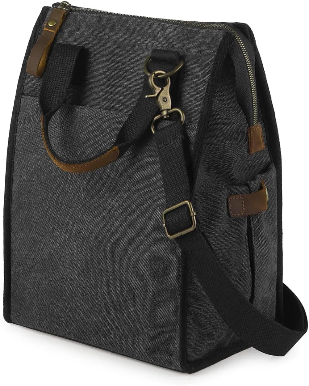 SMRITI Insulated Canvas Lunch Bag for Women/Men-9.6 L Reusable Leakproof Lunch Tote Bag for Work Picnic Beach - Fashion Lunchbox for Adults with Shoulder Strap(Dark Grey)
