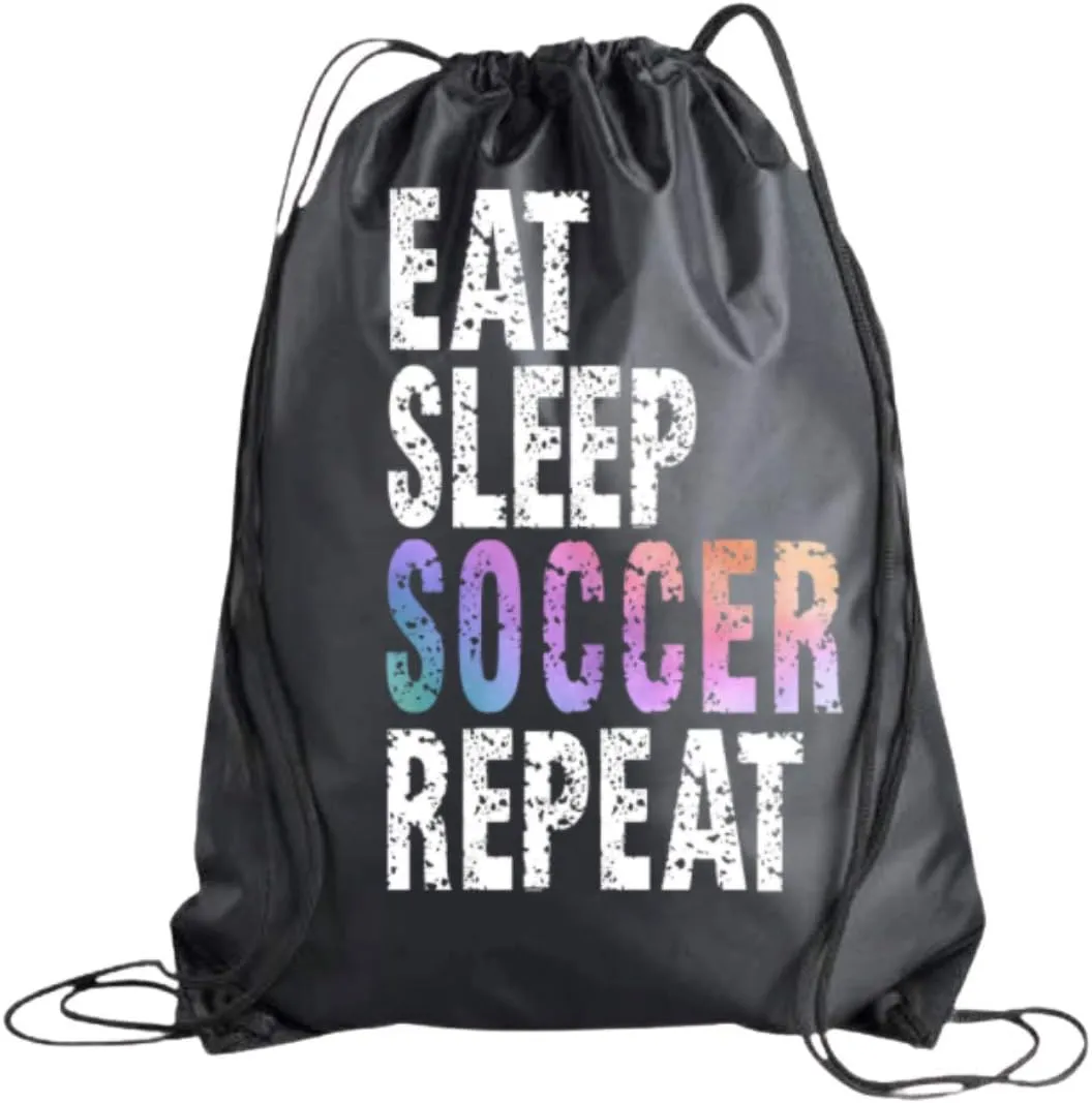 Soccer Drawstring Bag, Eat Sleep Soccer Repeat Backpack, Soccer Player Gift, Sport Pack Cinch Sack Tote Bag, Soccer Team Gifts, Girls Soccer Accessories, Soccer Cleat Bag