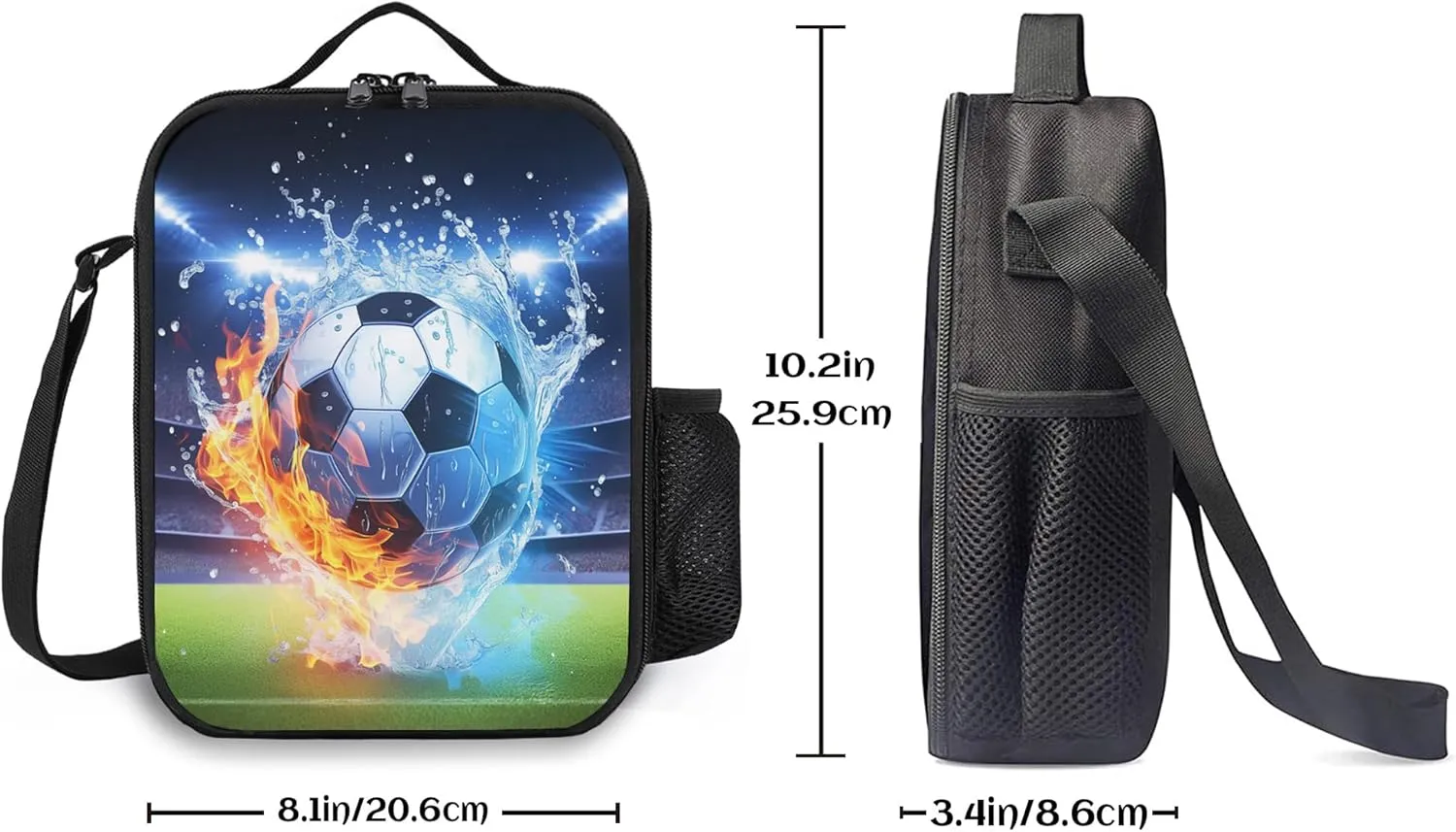 Soccer Lunch Box Insulated Football Lunch Bag for Women Men Reusable Large Capacity Lunchbox with Shoulder Strap Small Leakproof Cooler Food Bento Tote Bag for Work Travel Picnic