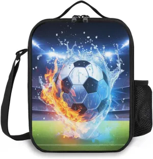 Soccer Lunch Box Insulated Football Lunch Bag for Women Men Reusable Large Capacity Lunchbox with Shoulder Strap Small Leakproof Cooler Food Bento Tote Bag for Work Travel Picnic