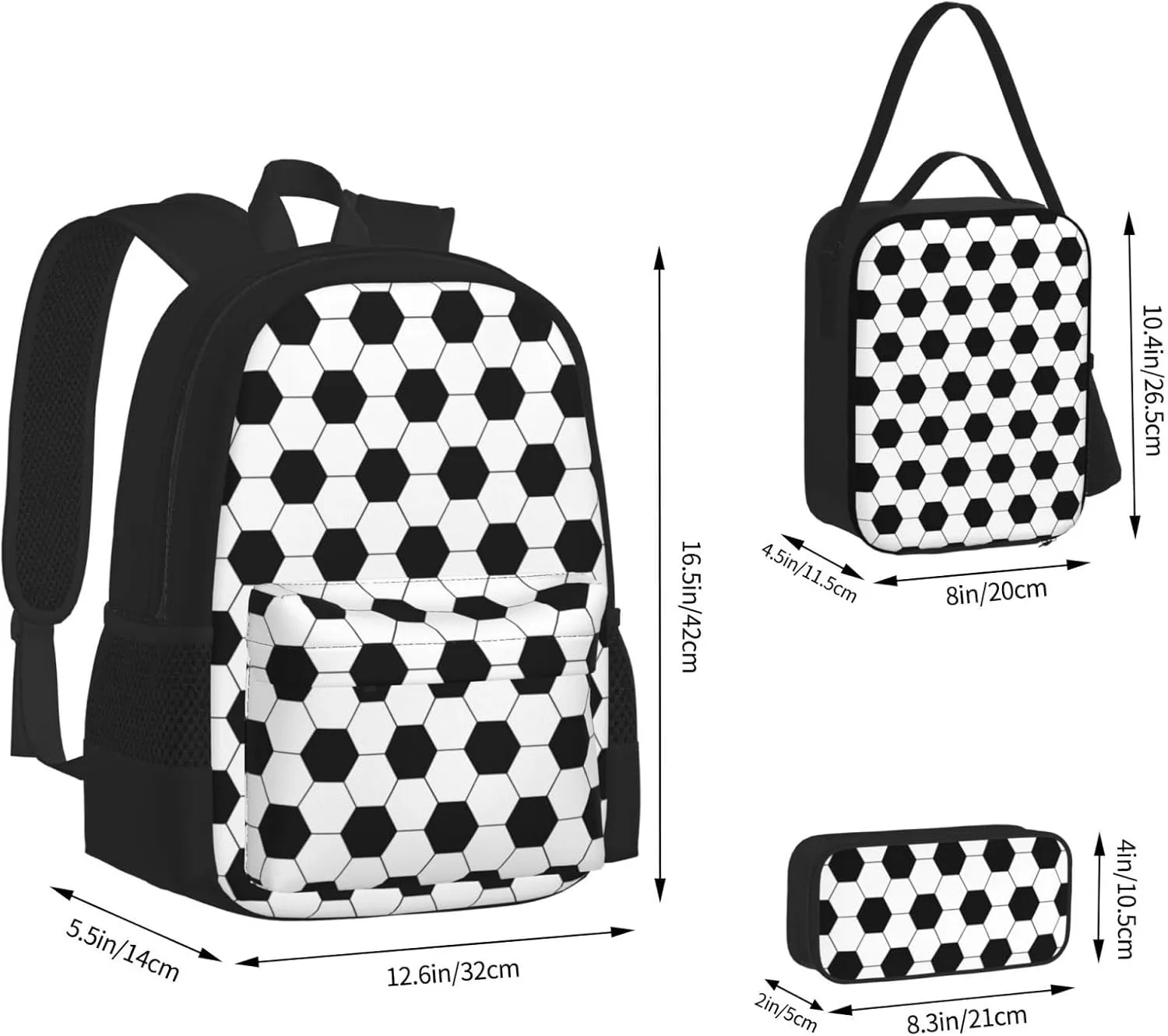 Soccer Multifunctional Pocket Backpack Crossbody Lunch Bag Pencil Case 3Pcs Set Large Capacity Backpack