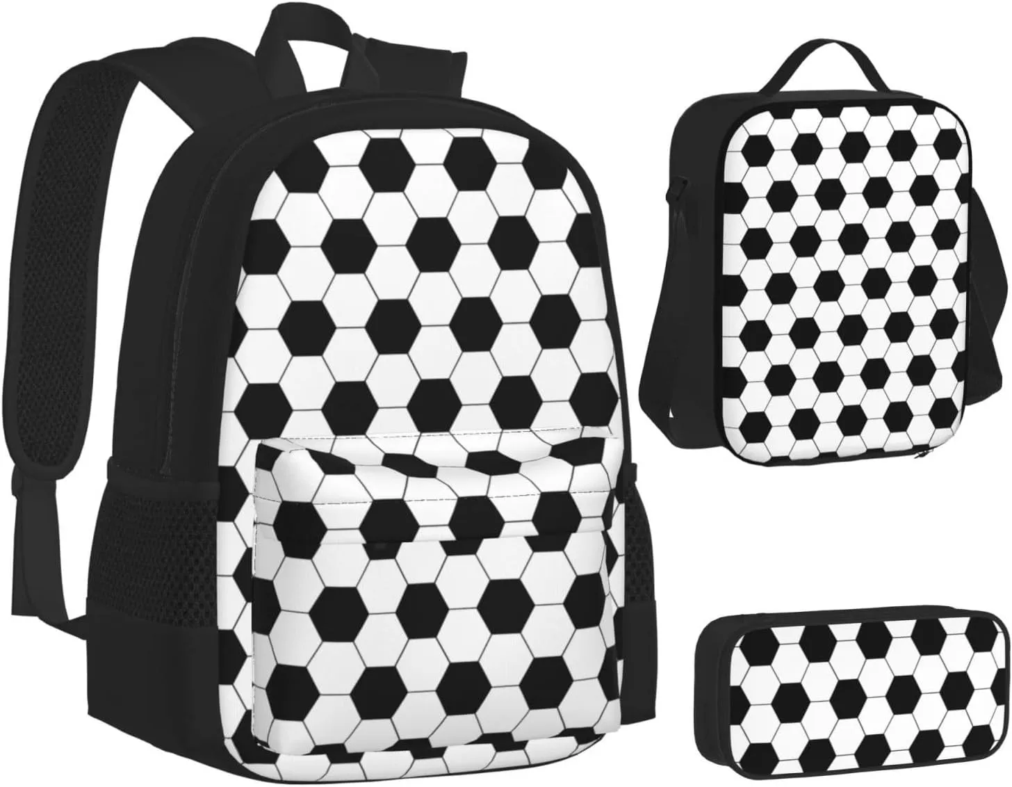 Soccer Multifunctional Pocket Backpack Crossbody Lunch Bag Pencil Case 3Pcs Set Large Capacity Backpack