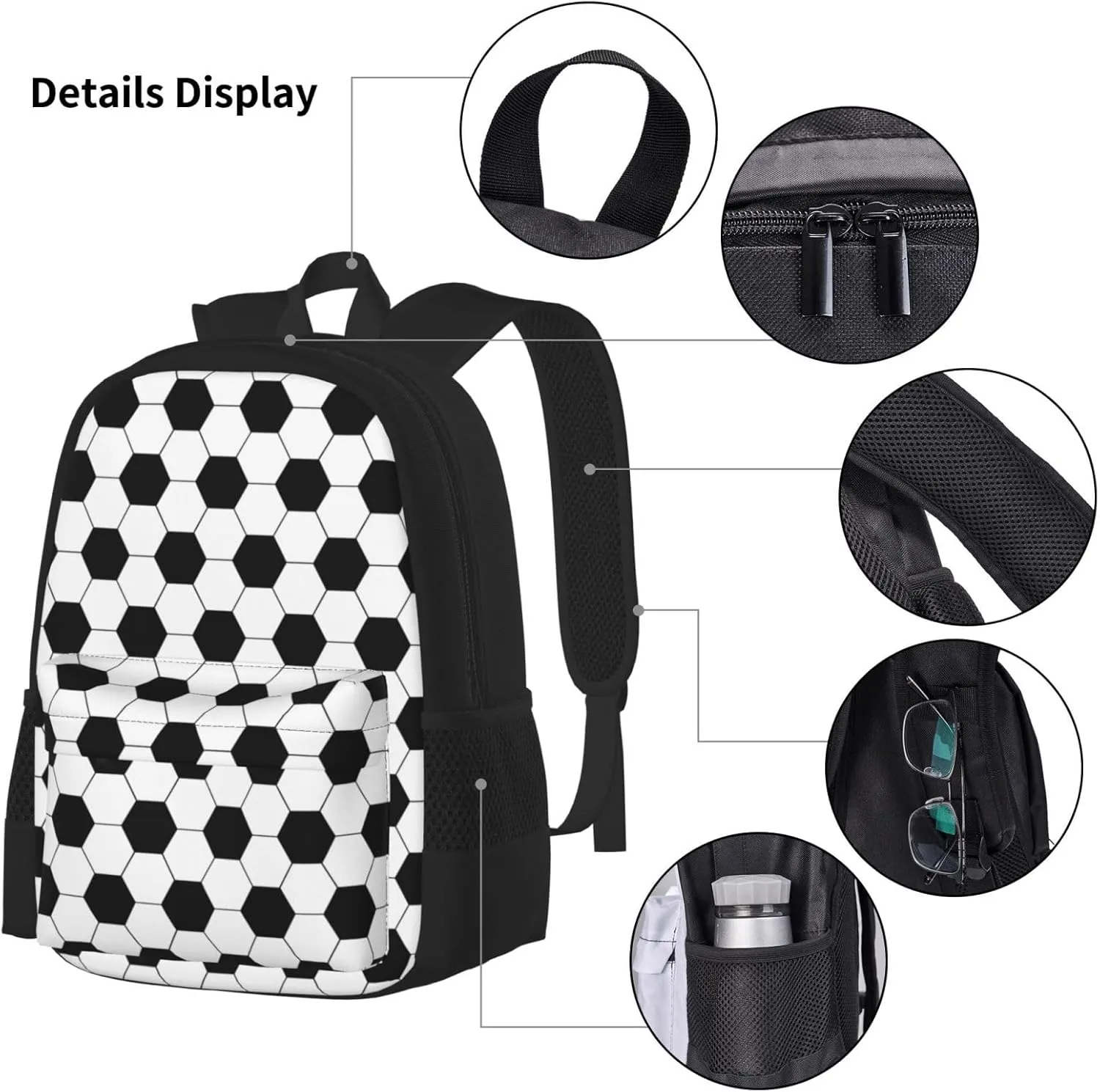 Soccer Multifunctional Pocket Backpack Crossbody Lunch Bag Pencil Case 3Pcs Set Large Capacity Backpack