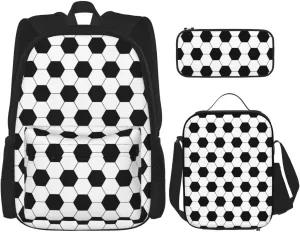 Soccer Multifunctional Pocket Backpack Crossbody Lunch Bag Pencil Case 3Pcs Set Large Capacity Backpack