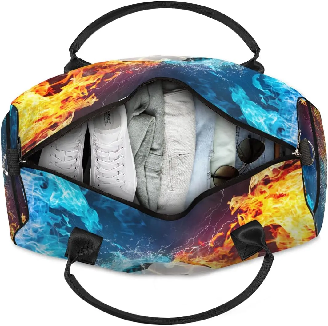Soccer Small Gym Bags for Men Women Cool Soccer Water Fire Lightweight Workout Sport Duffle Bag Carry On Overnight Weekender Tote Athletic Travel Duffel Bags