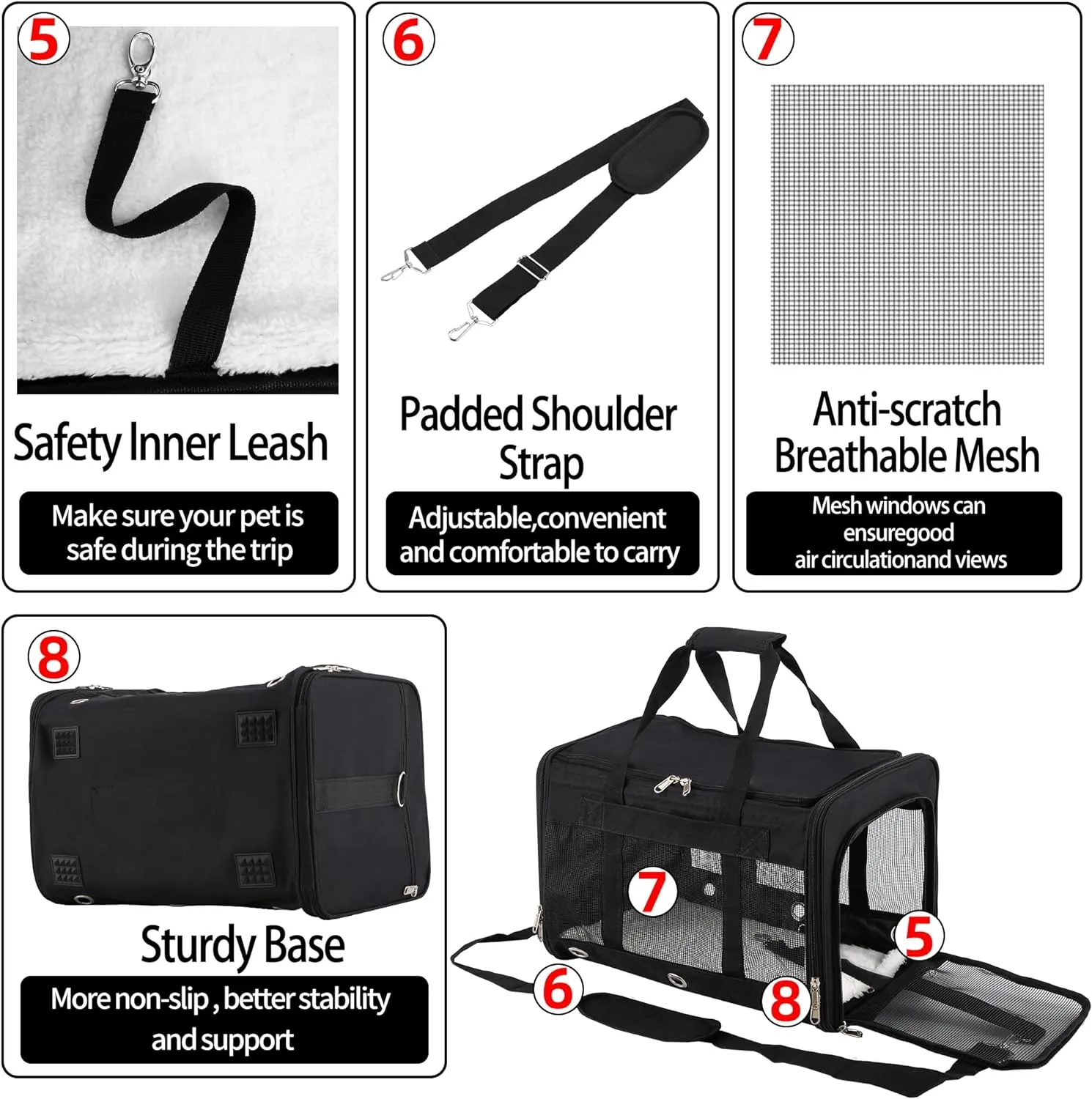 Soft Sided Cat/Dog Carrier，Collapsible Mesh Pets Travel Carriers for Pet/Puppy with Shoulder Strap & Removable Mat，Top Load Small Dogs/Cats Carry Bag Up to 25 Lbs（Black - L）