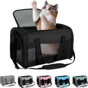 Soft-Sided Pet Carrier - Airline Approved, Collapsible Dog & Cat Carrier for Medium & Small Pets Up to 15 Lbs (Black, 17 * 11 * 11)