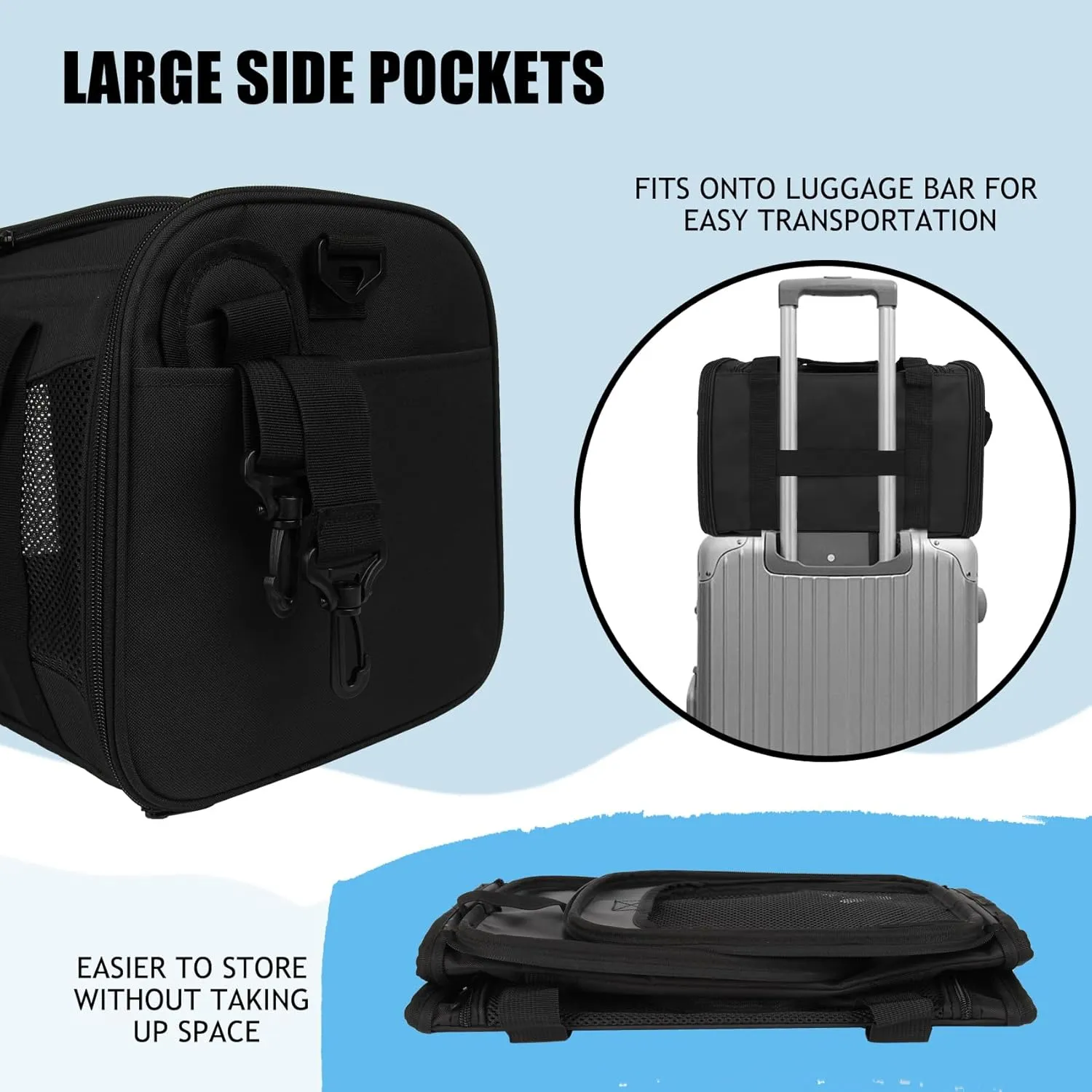 Soft-Sided Pet Carrier - Airline Approved, Collapsible Dog & Cat Carrier for Medium & Small Pets Up to 15 Lbs (Black, 17 * 11 * 11)