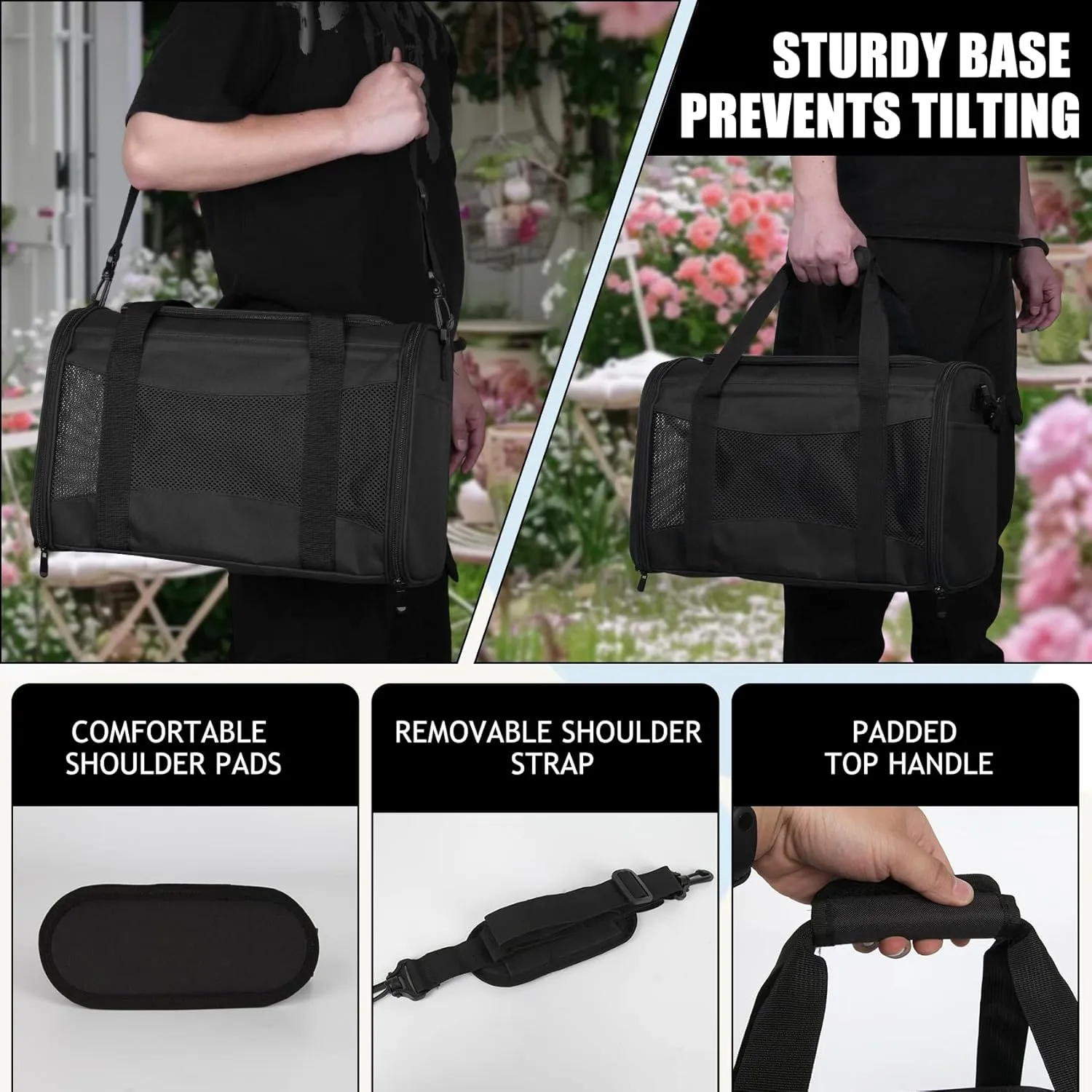 Soft-Sided Pet Carrier - Airline Approved, Collapsible Dog & Cat Carrier for Medium & Small Pets Up to 15 Lbs (Black, 17 * 11 * 11)