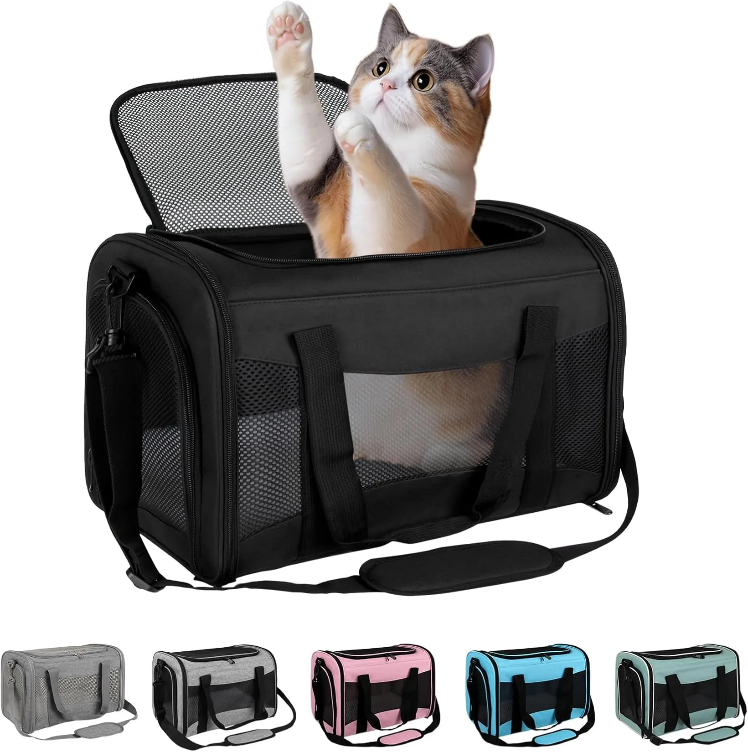 Soft-Sided Pet Carrier - Airline Approved, Collapsible Dog & Cat Carrier for Medium & Small Pets Up to 15 Lbs (Black, 17 * 11 * 11)