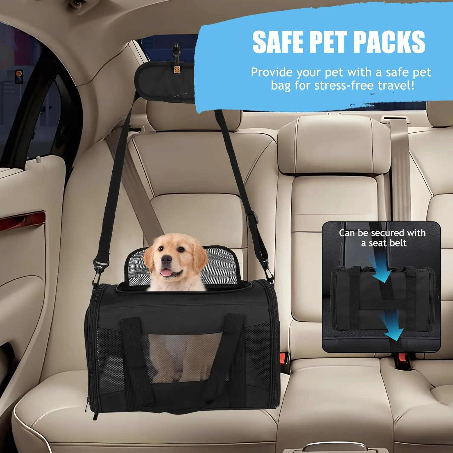 Soft-Sided Pet Carrier - Airline Approved, Collapsible Dog & Cat Carrier for Medium & Small Pets Up to 15 Lbs (Black, 17 * 11 * 11)