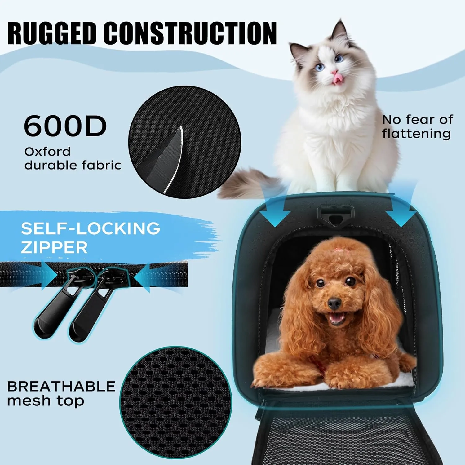 Soft-Sided Pet Carrier - Airline Approved, Collapsible Dog & Cat Carrier for Medium & Small Pets Up to 15 Lbs (Black, 17 * 11 * 11)