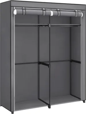 SONGMICS Portable Fabric Clothes Storage Wardrobe with 2 Clothes Rails Grey
