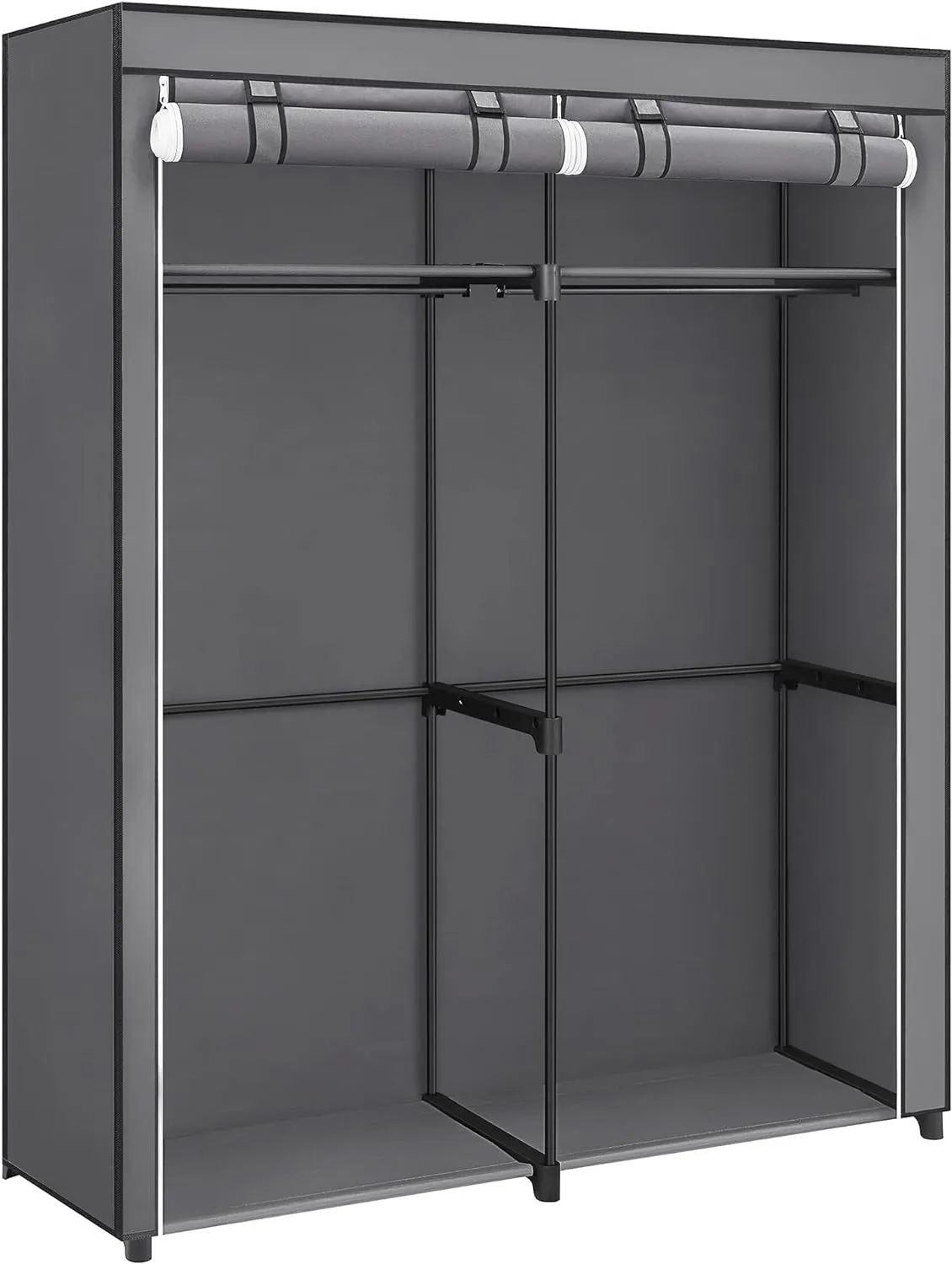 SONGMICS Portable Fabric Clothes Storage Wardrobe with 2 Clothes Rails Grey
