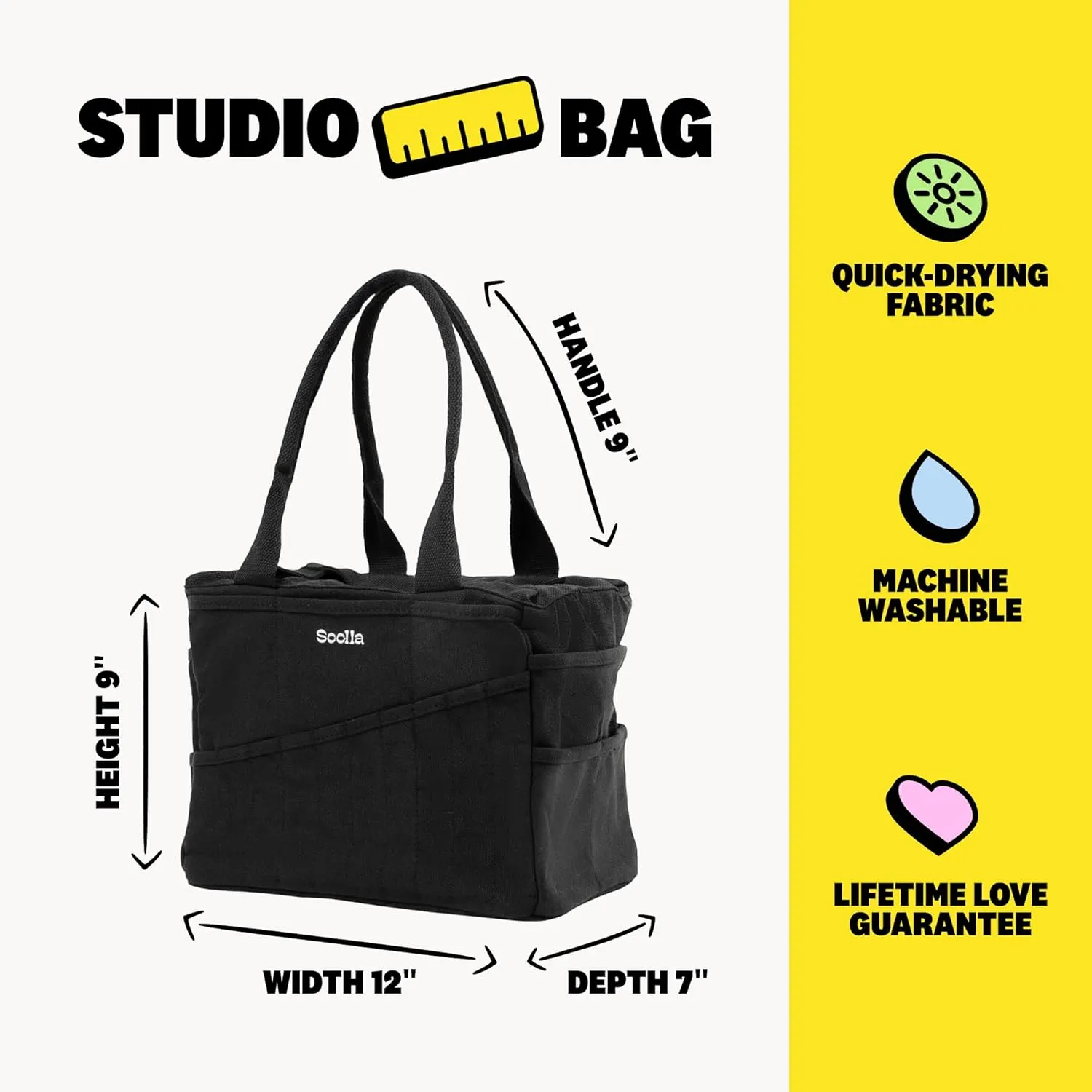 Soolla Studio Art Supply Organizer: 30-Pocket, Canvas & Yarn Storage Bag, Blackout