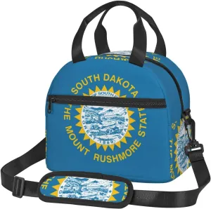 South Dakota Flag Print Foods Insulated Lunch Bag Cute Tote Box Leakproof Cooler Adjustable Shoulder Strap