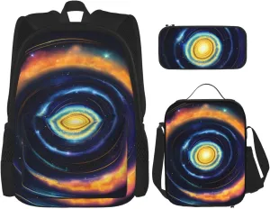 Space Spiral Cosmic Energy Print 3 In 1 Backpack Set With Lunch Bag And Pencil Case,Suitable Work,Picnic,Travel