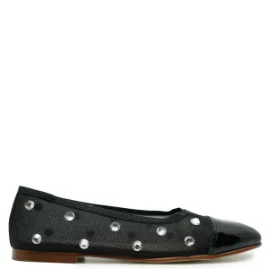 Spain Co Black Mesh Embellished Flat