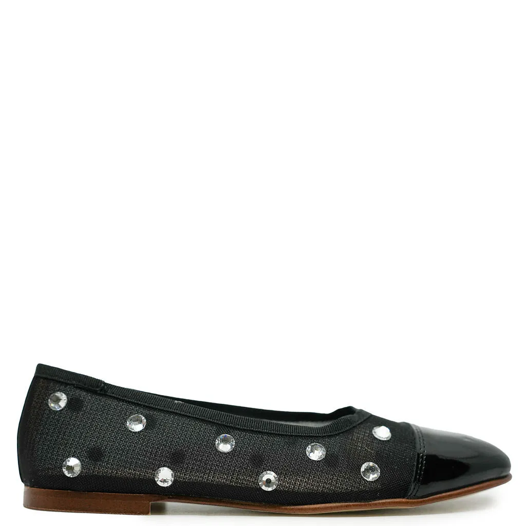 Spain Co Black Mesh Embellished Flat