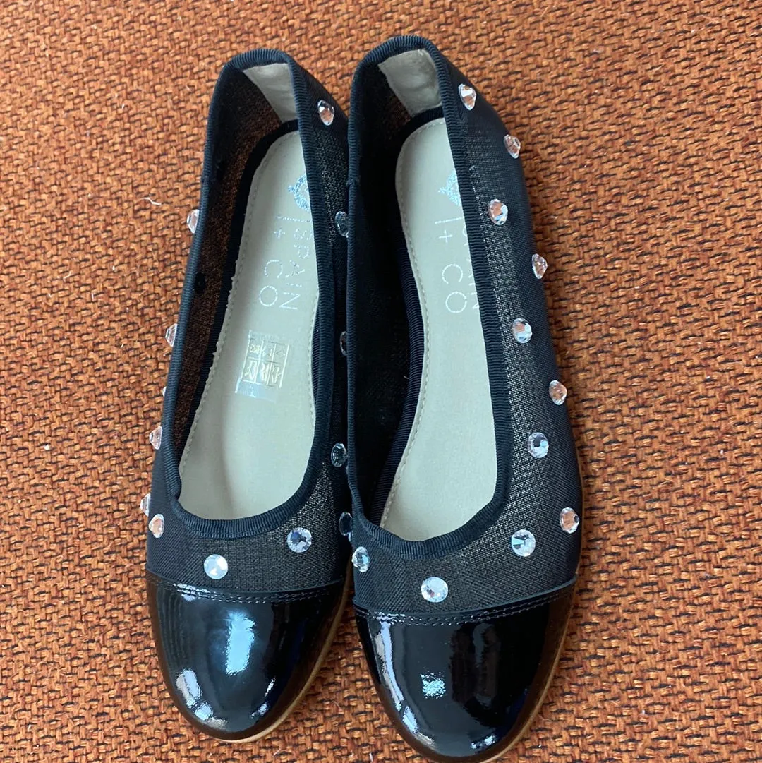 Spain Co Black Mesh Embellished Flat