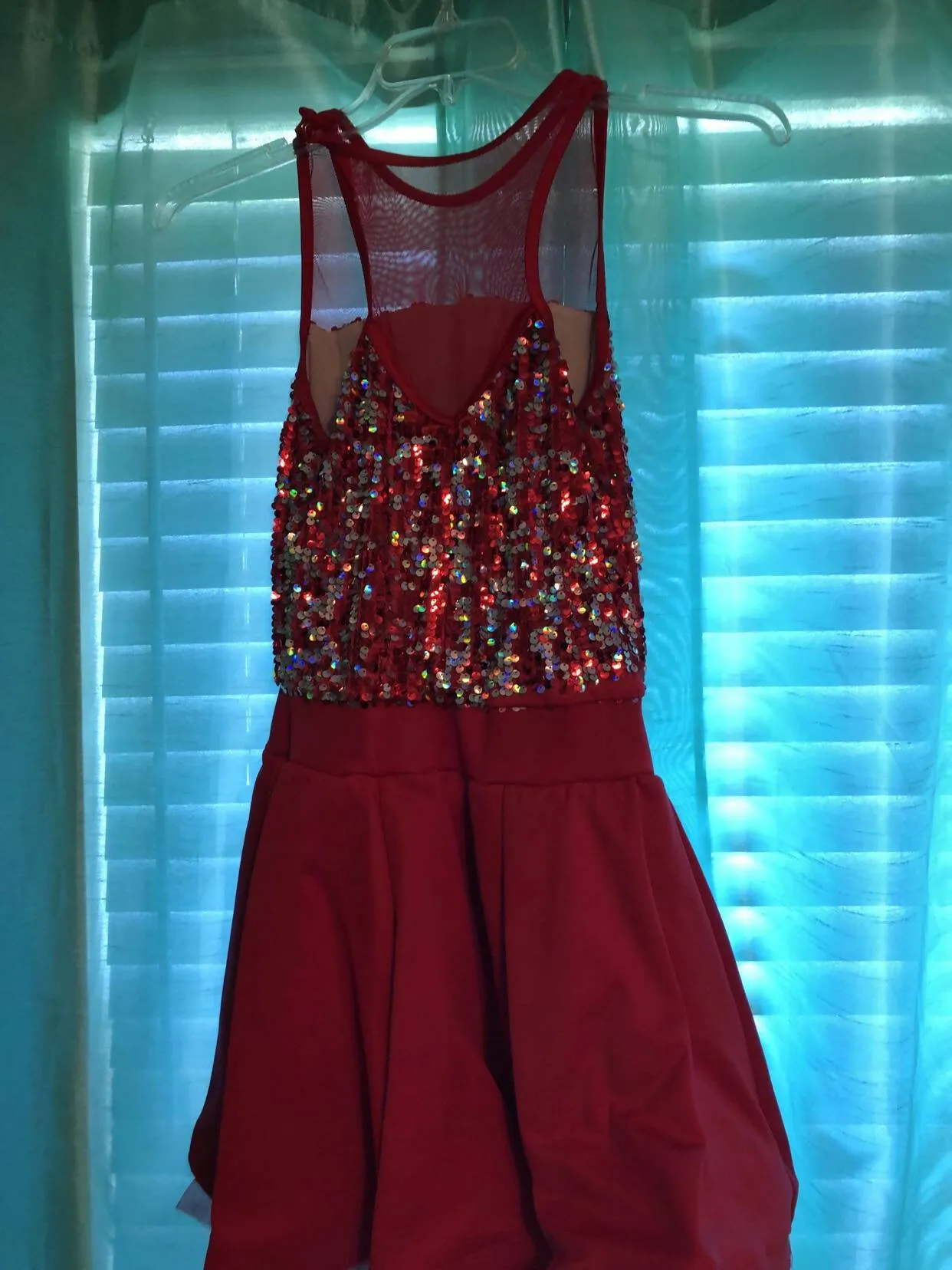 Sparkly Red Weissman Dance Costume Dress with Sequence on upper top of dress