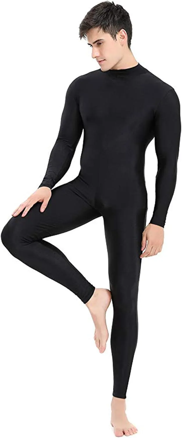 speerise Mens Spandex Bodysuit Long Sleeve Unitard Zipper Dance Leotard Bodysuit for Men Costume