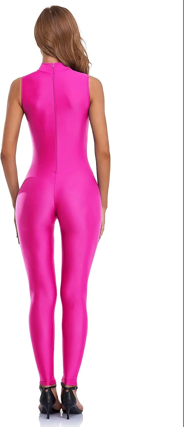 speerise Spandex Bodysuit for Women Zip Sleeveless Unitard Bodycon Jumpsuits Leotard for Costume