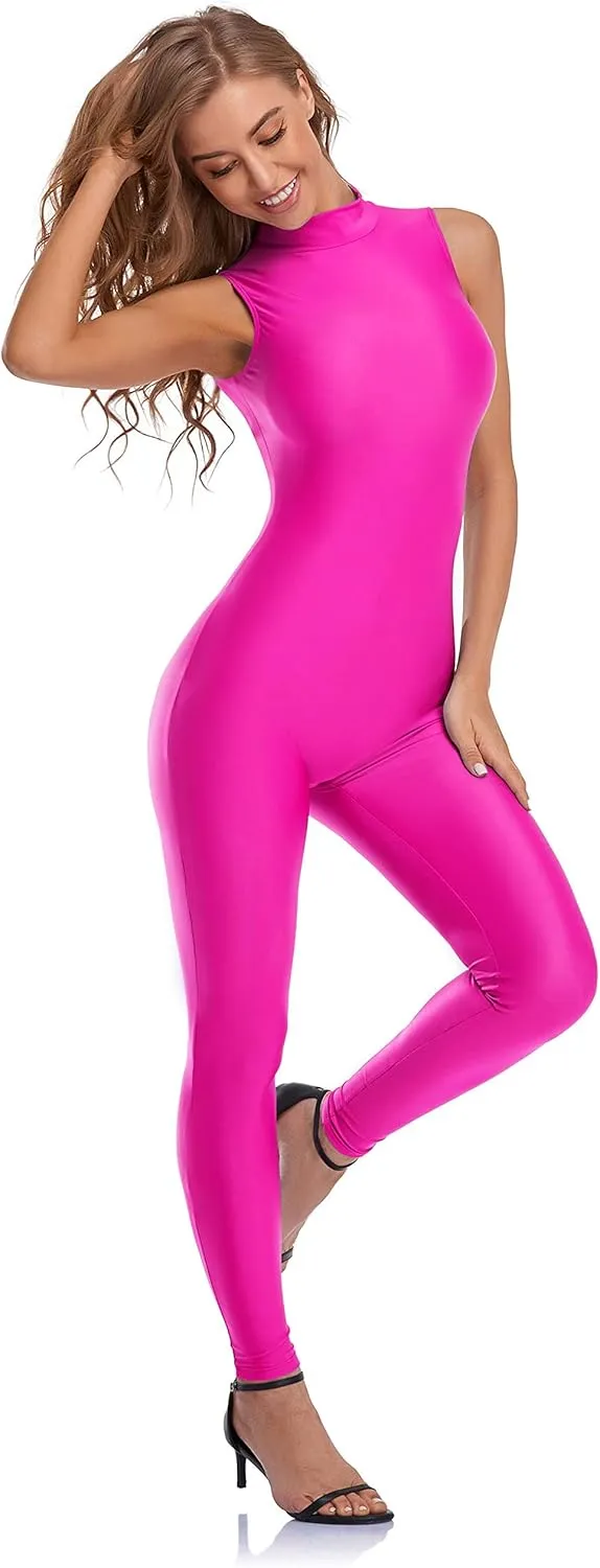 speerise Spandex Bodysuit for Women Zip Sleeveless Unitard Bodycon Jumpsuits Leotard for Costume