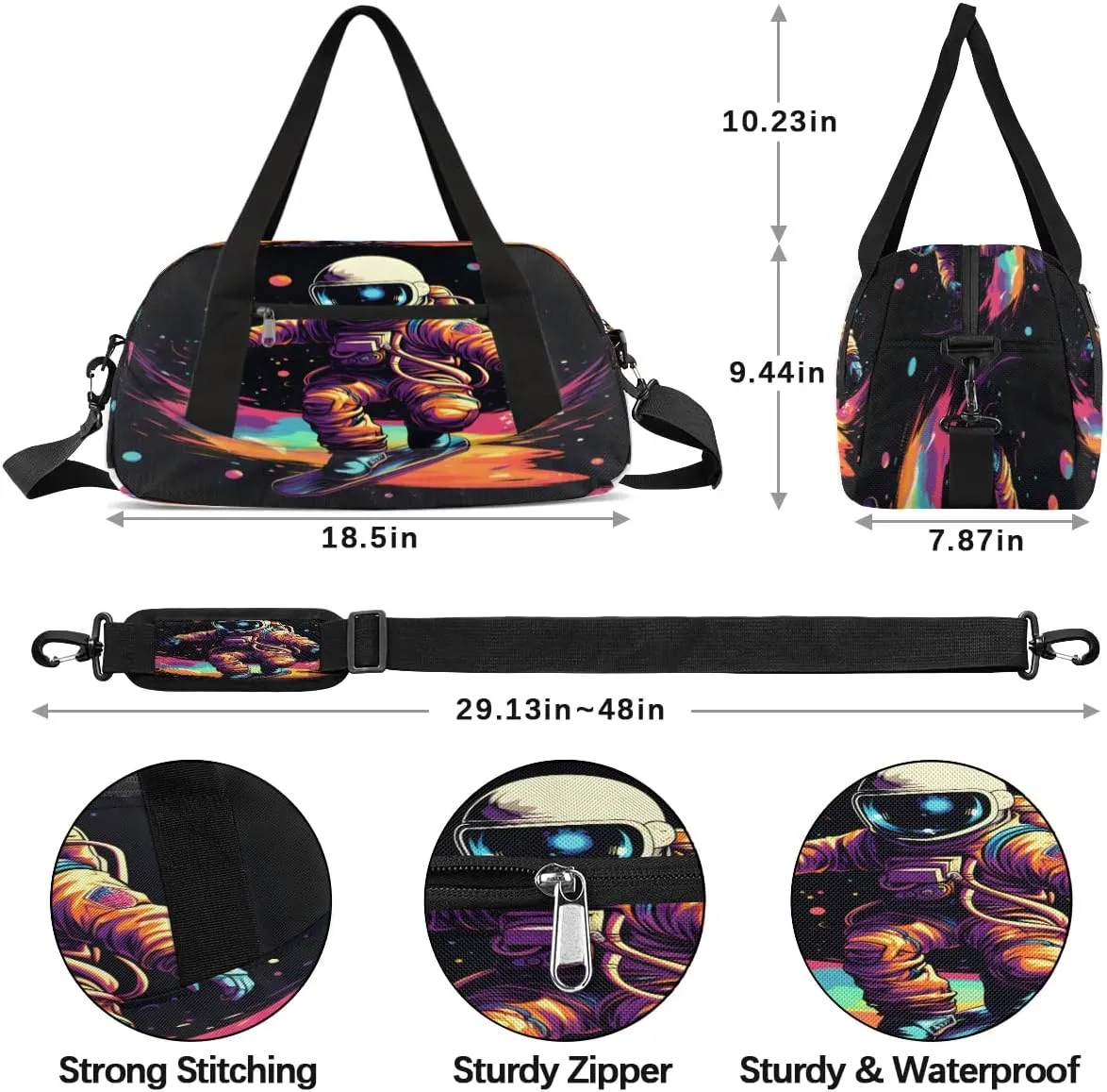Sport Duffel Bag Astronaut Printed Kids Gym Bag Weekender Overnight Bags for Boys Girls Teens Carry On Workout Travel Bag